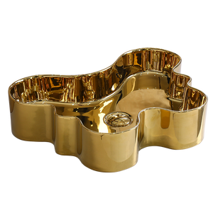 时尚特殊形状光泽桌面水槽碗皇家金色艺术盆浴室洗手盆 - Product Image 2