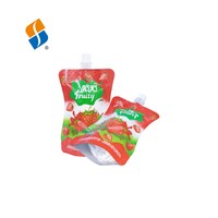 Op maat gemaakte glanzende aluminiumfolie plastic doypack zakken met uitgiettuit voor fruit, aardbeien en sap, voedselveilige zakken met uitgiettuit