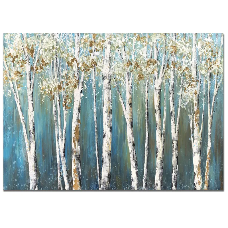 Framed Wall Art Home Decoration Painting Teal Birch Tree For Kids Bedroom Decor Wall Art