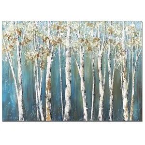 Tranh Nghệ Thuật Trang Trí Tường Có Khung, Tranh Teal <span class=keywords><strong>Birch</strong></span> <span class=keywords><strong>Tree</strong></span> Cho Phòng Ngủ Trẻ Em, Trang Trí Tường - Product Image 1