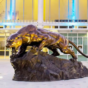 抽象的な大きな野生のヒョウの彫刻ブロンズキャスティングランニングパンサーブラスヒョウの彫像 - Product Image 1