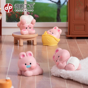 Lindas muñecas de conejito rosa, mini figuras de resina, decoraciones de escritorio para niños de 2 a 4 años, juguete unisex, regalo - Product Image 3