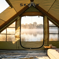 Tente gonflable verte imperméable de 12 m² pour le camping avec double porte et fenêtre de toit en tissu Oxford, ouverture automatique pour une utilisation en extérieur