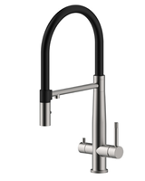Robinet de cuisine moderne à double poignée en acier inoxydable, monotrou, pour eau purifiée chaude et froide, finition brossée