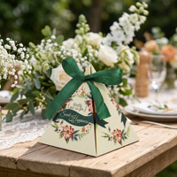 Florale Dreieckige Hochzeits-Geschenkbox Vintage Blumen-Pyramiden-Süßigkeitenbox mit Band Schokoladen-Süßigkeitenbox für Brautparty