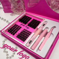 Kit DIY Personnalisé Fait Main pour Extensions de Cils Faux Segmentés Premium DD CC pour Clusters de Cils, Colle, Outil, Dissolvant, Boîte et Plateau Inclus
