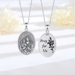Vente en gros Prix 925 Sterling Silver Plaqué Or Saint Joseph Pendentif Ovale Religieux Spirituel Bijoux Collier pour Hommes - Product Image 5