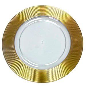 Platos Transparentes Redondos con Rayas Doradas y Plateadas de 13 Pulgadas para Decoración de Bodas y Fiestas en el Hogar - Product Image 4
