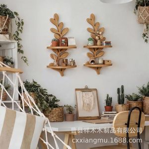 Tree Shaped Solid Wood <b>Wall</b> <b>Mounted</b> <b>Shelf</b> Natural Color Hanging Storage Rack For Living Room Bedroom - Product Image 2