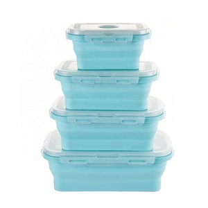Ensemble de contenants alimentaires pliables en silicone, boîte à lunch rectangulaire pliable portable avec couvercle en plastique, 1 compartiment simple - Product Image 1