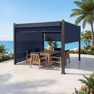 Pergola de jardin rétractable avec rideaux latéraux pour l'intimité, structure en aluminium, abri toutes saisons pour l'arrière-cour - Product Image 3