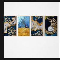 Décoration Murale Poisson Bleu Doré en Fer et Aluminium, Panneau Abstrait École de Poissons pour Bureau, Réception, Hôtel, Salon, Intérieurs Contemporains