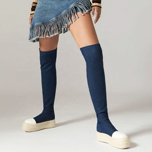 Thick Sole Latest Four Seasons Over the Knee High <b>Boots</b> Flat Over Jeans Long Booties Women Causal Denim Platform Shoes - Product Image 6
