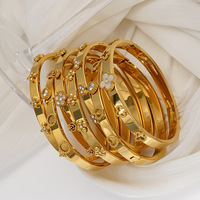 Bracelet en acier inoxydable plaqué or 18 carats de style vintage pour femmes, avec pierres naturelles et fleurs colorées, vente en gros de bijoux de mode