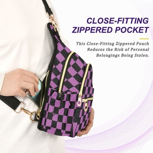 Bolso de pecho impermeable morado a cuadros para exteriores, bandolera deportiva de poliéster, bolso cruzado para mujer - Product Image 6