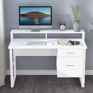 Bằng Gỗ Tối Giản Trắng Máy Tính Nghiên Cứu Bảng Với 2 Ngăn Kéo Văn Phòng Nhỏ Bàn Điều Hành Với Màn Hình Đứng - Product Image 2