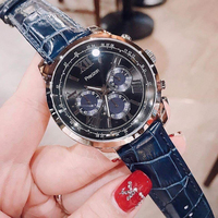 Herren Sport Mode Quarz Chronograph Uhr Kristallzifferblatt 20mm Lederarmband Edelstahlgehäuse Leuchtende Zeiger 30m Wasserdicht