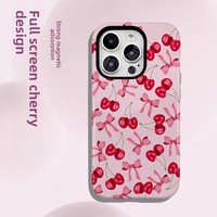 Coque de téléphone portable magnétique 2-en-1 style Ins avec motif cerise et transfert thermique, design antichoc double couche pour iPhone 17
