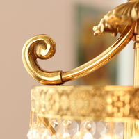 Lustre en métal doré classique européen, forme cylindrique, perles de cristal, LED AC 85-265V, lampe suspendue rétro pour salle à manger