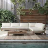 Ensemble de canapé de jardin extérieur en forme de L en bois de teck massif nouveau style de crème solaire imperméable tous temps pour hôtels, villas et salles