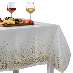 54" X 108" <b>Disposable</b> <b>Table</b> <b>Cloth</b> Gold Dot <b>Disposable</b> Tablecloths White & Gold Dot Plastic Tablecloth for Rectangle <b>Tables</b> - Product Image 3