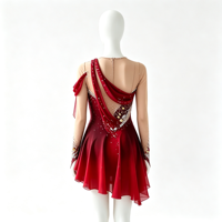 Robe de danse asymétrique rouge bordeaux pour enfants et adultes, avec strass et franges, jupe superposée, pour spectacle de patinage artistique