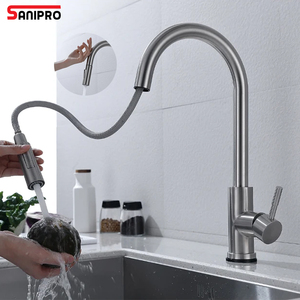 SANIPRO SUS304 автоматический датчик раковины кухонный водопроводный смеситель для горячей и холодной воды гибкий сенсорный меньше смеситель с опускающим распылением - Product Image 1