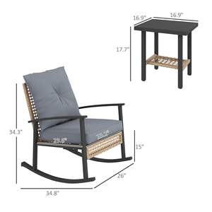 Modern Outdoor Leisure <strong>Table</strong> and <strong>Chair</strong> Set Three-Piece <strong>Rattan</strong> Woven Rocking <strong>Chair</strong> for Balcony or Villa for Hotels - Product Image 2