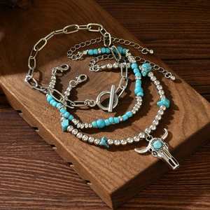 Pendientes de Mujer con Diseño Retro Europeo Americano, Cabeza de Vaca Turquesa Creativa, Estilo Vaquero Occidental, Multi-Estilo, Aleación de Moda - Product Image 2