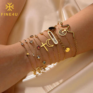 Braccialetti in acciaio inossidabile con zircone geometrico con croce di luna placcato in oro per donna gioielli di moda da donna - Product Image 2