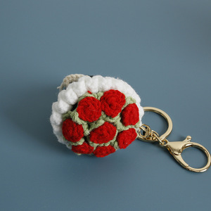 Dulce hecho a mano Mini <span class=keywords><strong>lana</strong></span> ganchillo flor colgante creativo tejido a mano plantas decorativas bolsa colgante y llavero - Product Image 3