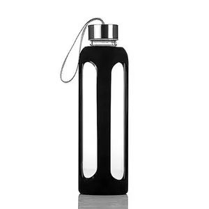 Botella de agua de vidrio de borosilicato, funda de silicona protectora sin BPA y tapa a prueba de fugas, portátil, 32oz