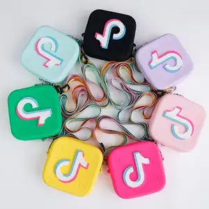 Mini bolso cruzado con patrón de dibujos animados <span class=keywords><strong>Tik</strong></span> <span class=keywords><strong>Tok</strong></span> para chicas, monedero cuadrado de silicona - Product Image 1