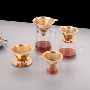 Filtro de café reutilizable de acero inoxidable, cono sin papel con asa para el hogar, oficina, viajes y camping - Product Image 1