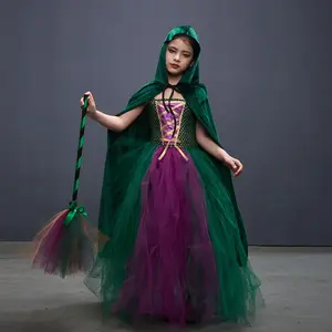 女孩Hocus Pocus Salem女巫姐妹服装儿童万圣节花式礼服短裙配斗篷Cosplay派对装