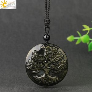 CSJA caliente oro obsidiana hombres collar tejido hecho a mano tallado cabeza de tigre búho piedra collares colgante joyería G777 - Product Image 5