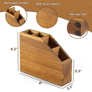 Organizador de paja de madera de 8x6.2x3.5 pulgadas, caja de almacenamiento de escritorio con múltiples compartimentos para uso en la oficina - Product Image 1