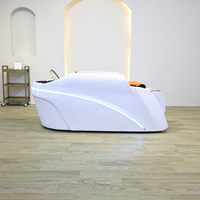 Fauteuil de massage multifonctionnel moderne pour salon de coiffure avec lumière LED, lavabo en céramique et éponge haute densité pour salon et barbier