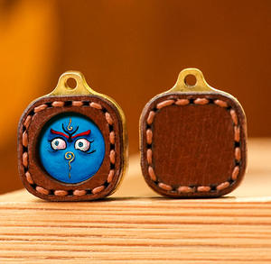 Mini Thangka <span class=keywords><strong>de</strong></span> Cuero FYC, Accesorios para Pulseras DIY, Verde Amarillo, Amuleto <span class=keywords><strong>de</strong></span> la Riqueza, Ojo <span class=keywords><strong>de</strong></span> Dharma, Cinco Direcciones, Fijo - Product Image 3