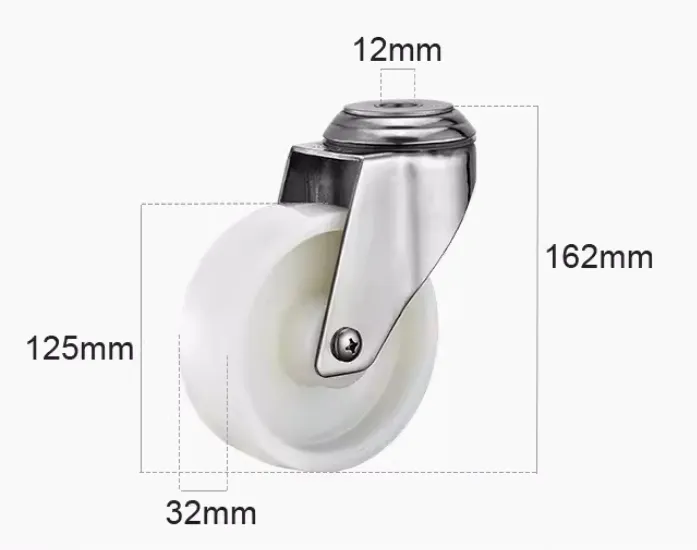 SUS 75mm 100mm 125mm transparent white nylon wheels stainless steel swivel caster industrial for kitchen trolley