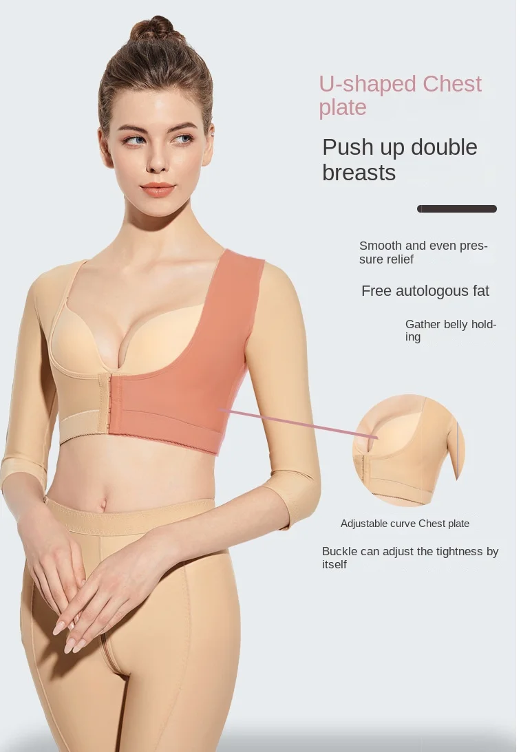 ZOYIAME BBL Shapewear U-Shape Push Up Breast Compression Vest After Liposuction Open Bust Post Surgical 3/4 Sleeve Arm OP Shaper