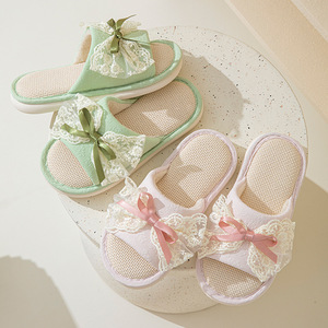 Nuevos Productos Exclusivos: Pantuflas de Lino con Suela de PVC y Lazo de Mariposa, Forro de Lino, Pantuflas de Interior, Venta al por Mayor de Productos Nuevos - Product Image 1