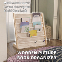 Étagère murale à double niveau pour ranger les livres illustrés, avec étagères en tissu, pour la chambre à coucher