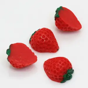 Various Size Simulation Red Strawberry Resin Flatback Fruit Resin For Children Hair Or Phone Shell And Pencil-box Accessories