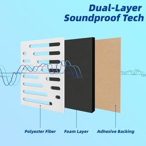 Panel acústico de espuma y poliéster autoadhesivo de doble capa con diseño de rayas de 16x12 pulgadas para reducción de eco y aislamiento acústico - Product Image 3
