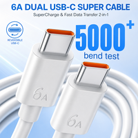 Kabel Pengisian Cepat Dual Type C 100W 6A, Kabel Sinkronisasi Data Tugas Berat Kecepatan Tinggi, Kompatibel dengan Ponsel Berdaya Tinggi