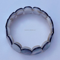 Bracelet ovale noir naturel en Abalone, extensible, 1 pièce, MOP311