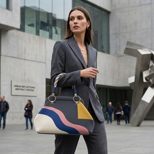 Borsa Tote Artistica 3D <span class=keywords><strong>in</strong></span> Maglia con Anelli Metallici Premium e Manico Rinforzato per Brand di Lusso - Product Image 3