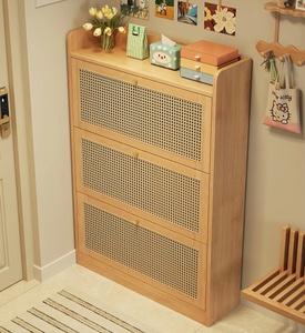 Zapatero Moderno de Madera de Caucho y Mimbre para Sala de Estar, Mueble de Almacenamiento Independiente - Product Image 4