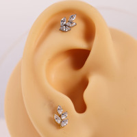 VORA Hoja Marquise Piercing F136, clou d'oreille hypoallergénique à filetage interne pour hélix, cartilage et labret, Or 18K
